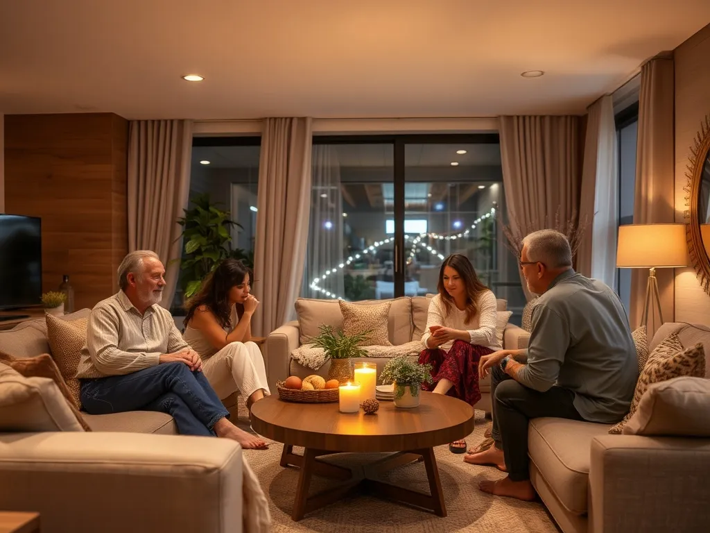 Warm gathering table with candles and flowers